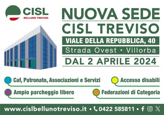 Il 2 aprile la Cisl di Treviso si trasferisce in Viale della Repubblica